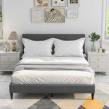 Queen Size Upholstered Platform Bed with Button Tufted Headboard-Gray