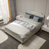 Heavy Duty Upholstered Bed Frame with Rivet Headboard-Queen Size