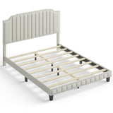 Heavy Duty Upholstered Bed Frame with Rivet Headboard-Queen Size