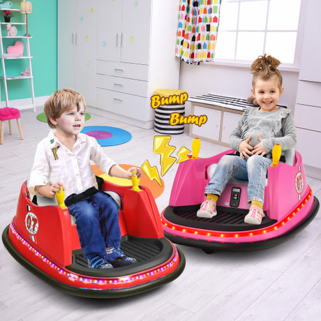 12V Electric Kids Ride On Bumper Car with Flashing Lights for Toddlers-Red