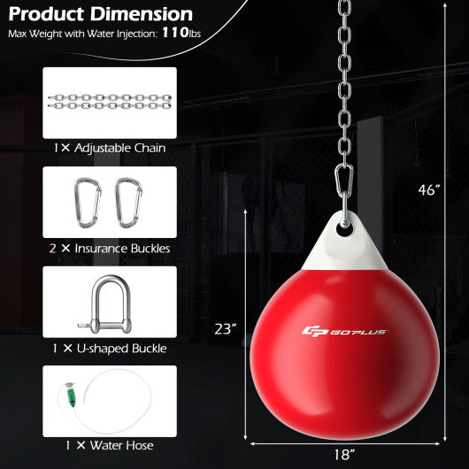 18 Inch 110 Pound Heavy Punching Water Aqua Bag with Adjustable Metal Chain-Red