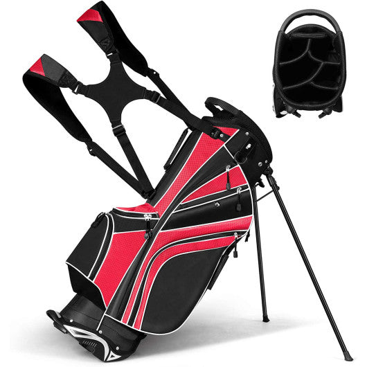 Golf Stand Cart Bag with 6-Way Divider Carry Pockets-Red