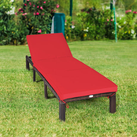 Outdoor Rattan Adjustable Cushioned Chaise-Red