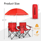 Portable Folding Picnic Double Chair With Umbrella-Red
