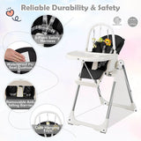 4-in-1 Foldable Baby High Chair with 7 Adjustable Heights and Free Toys Bar-Black