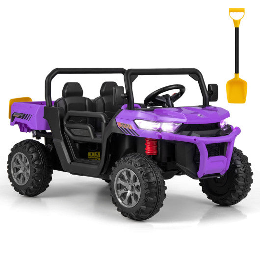 12V Kids Ride On Truck Car with Remote Control and 2 Seaters-Purple