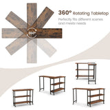 360° Rotating Sofa Side Table with 2-Tier Storage Shelves-Rustic Brown