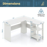 Large Modern L-shaped Computer Desk with 2 Cable Holes and 2 Storage Shelves-White