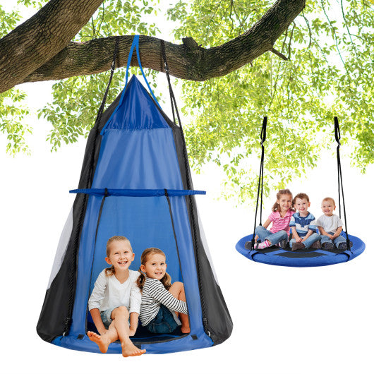 2-in-1 40 Inch Kids Hanging Chair Detachable Swing Tent Set-Blue