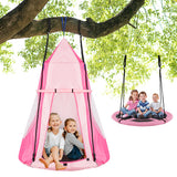2-in-1 40 Inch Kids Hanging Chair Detachable Swing Tent Set-Pink
