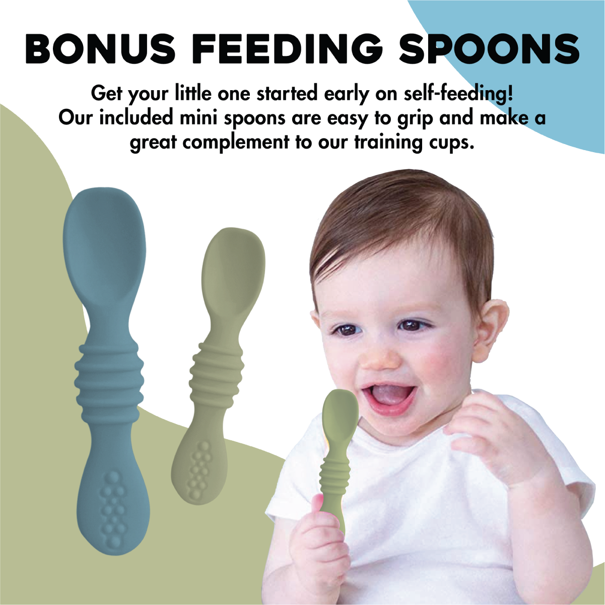 Sage & Blue - 4oz Baby Training Cups With Training Spoons by Senso Minds
