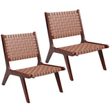 Set of 1/2 Woven Leather Accent Chairs with Wood Frame-Set of 2
