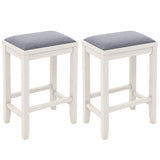 2 Pieces 25 Inch Upholstered Bar Stool Set with Solid Rubber Wood Frame and Footrest-White