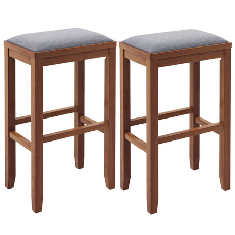 2 Pieces 31 Inch Upholstered Bar Stool Set with Solid Rubber Wood Frame and Footres-Brown