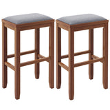 2 Pieces 31 Inch Upholstered Bar Stool Set with Solid Rubber Wood Frame and Footres-Brown