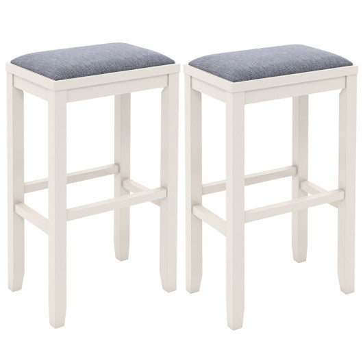 2 Pieces 31 Inch Upholstered Bar Stool Set with Solid Rubber Wood Frame and Footres-White