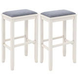 2 Pieces 31 Inch Upholstered Bar Stool Set with Solid Rubber Wood Frame and Footres-White