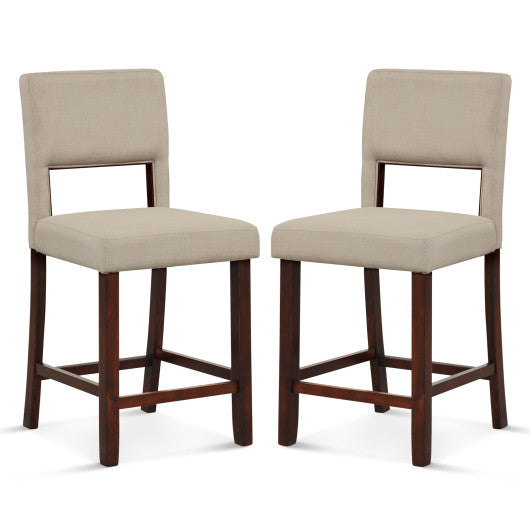 2 Piece Bar Chair Set with Hollowed Back and Rubber Wood Legs-Beige