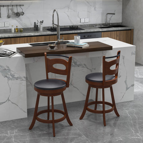 2 Pieces 24/29 inch Swivel Bar Stools with Curved Backrest and Seat Cushions-24 inches