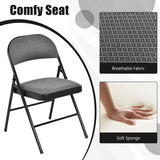 2 PCS Folding Chair Set with Upholstered Seat and Fabric Covered Backrest