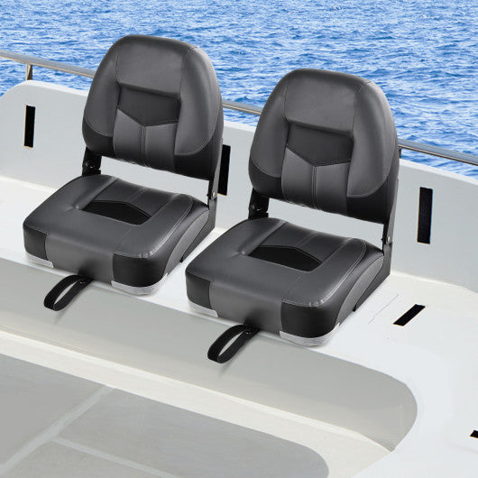 Set of 2 Folding Low Back Fishing Boat Seats with Stainless Steel