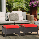 Set of 2 Fade-Resistant Wicker Patio Ottoman-Red