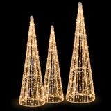 Set of 3 Pre-lit Christmas Cone Trees with Star Strings