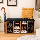 Shoe Storage Bench with Umbrella Stand and Adjustable Shelf-Rustic Brown
