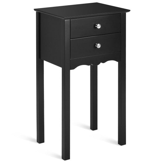Side Table End Accent Table with 2 Drawers-Black
