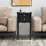 Side Table End Accent Table with 2 Drawers-Black
