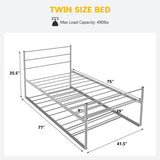Twin Size Metal Bed Frame Platform with Headboard-Silver