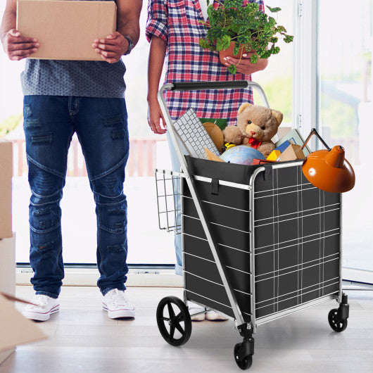 Folding Shopping Cart with Waterproof Liner Wheels and Basket-Silver