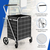 Folding Shopping Cart with Waterproof Liner Wheels and Basket-Silver