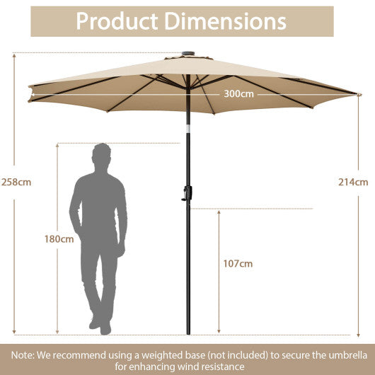 10 Feet Patio Umbrella with 112 Solar Lights and Crank Handle-Beige