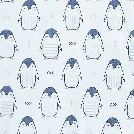 Zipper Footie - Sleepy Penguins on Baby Blue  100% Pima Cotton by Feather Baby