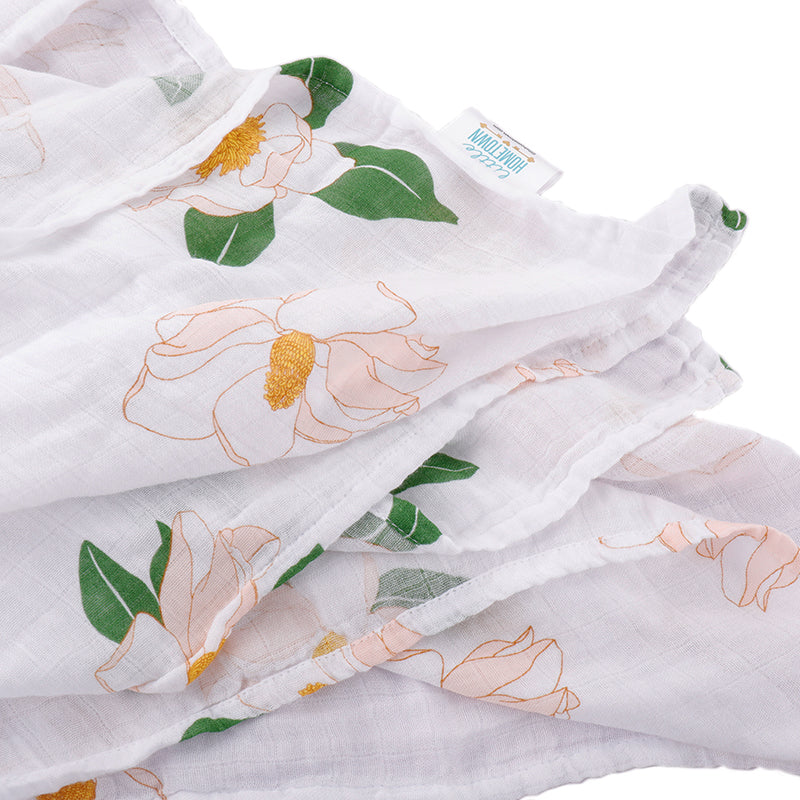 Gift Set: Southern Magnolia Baby Muslin Swaddle Blanket and Burp Cloth/Bib Combo by Little Hometown