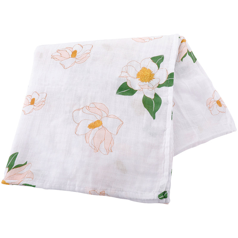 Gift Set: Southern Magnolia Baby Muslin Swaddle Blanket and Burp Cloth/Bib Combo by Little Hometown