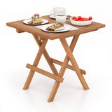 Square Patio Folding Table Teak Wood with Slatted Tabletop Portable for Picnic