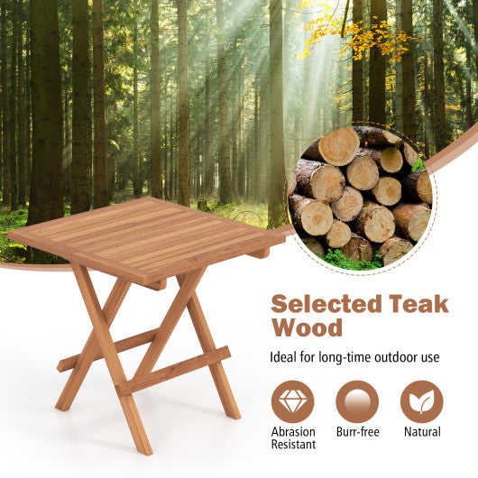 Square Patio Folding Table Teak Wood with Slatted Tabletop Portable for Picnic