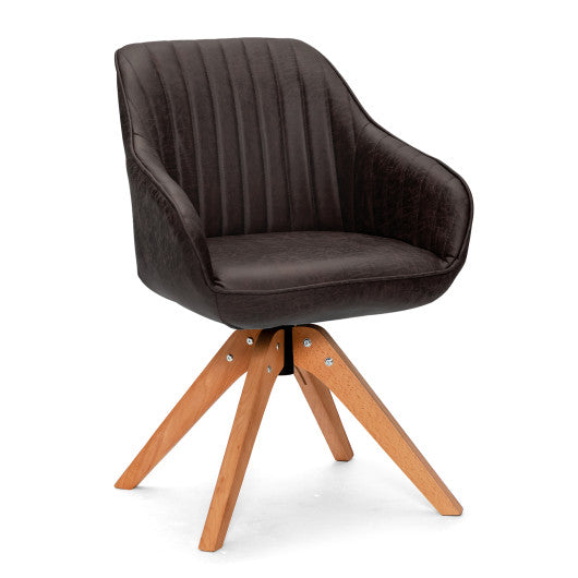 Mid-Century Swivel Accent Chair PU Leather Vanity Study Armchair-Dark Brown