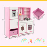 Kids Kitchen Playset Wooden Toy with Adjustable LED Lights and Washing Machine-Pink