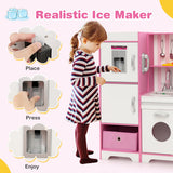 Kids Kitchen Playset Wooden Toy with Adjustable LED Lights and Washing Machine-Pink