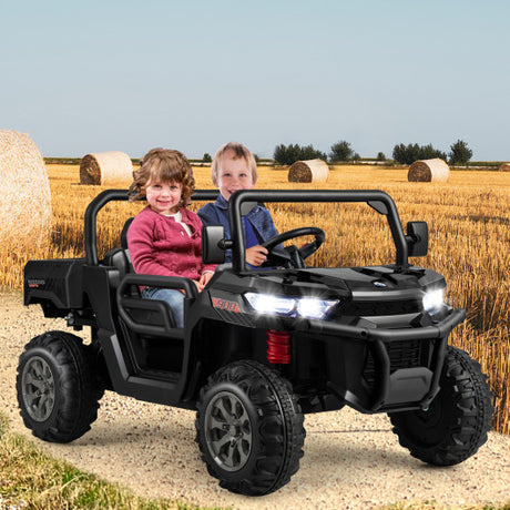 2-Seater Kids Ride On Dump Truck with Dump Bed and Shovel-Black
