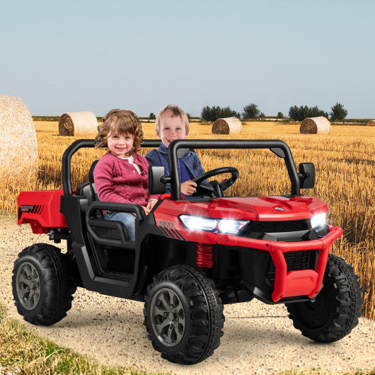 2-Seater Kids Ride On Dump Truck with Dump Bed and Shovel-Red