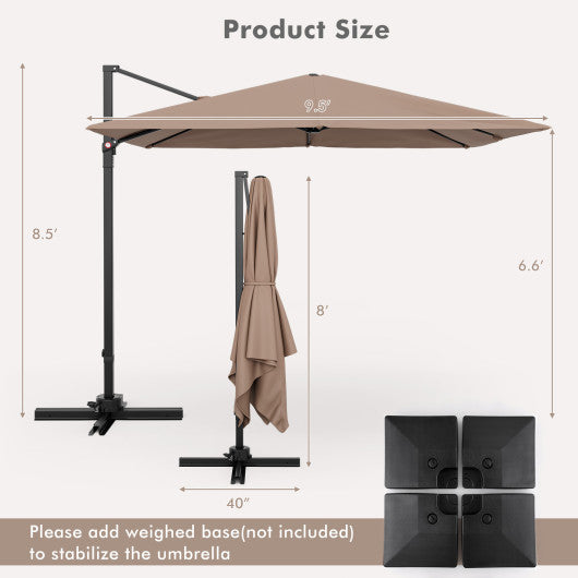 9.5 Feet Square Patio Cantilever Umbrella with 360° Rotation-Coffee