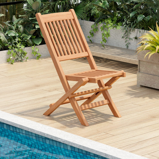 Teak Wood Patio Folding Dining Chair with Slatted Seat