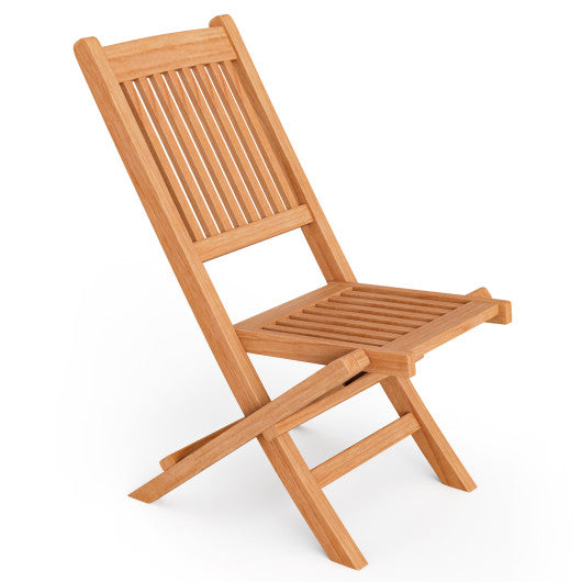 Teak Wood Patio Folding Dining Chair with Slatted Seat