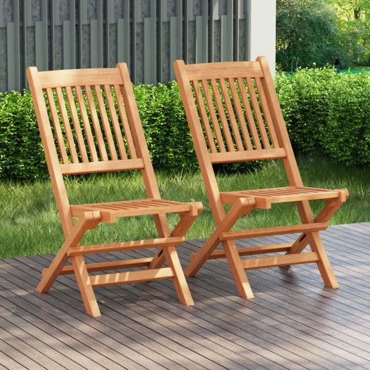 Teak Wood Patio Folding Dining Chair with Slatted Seat