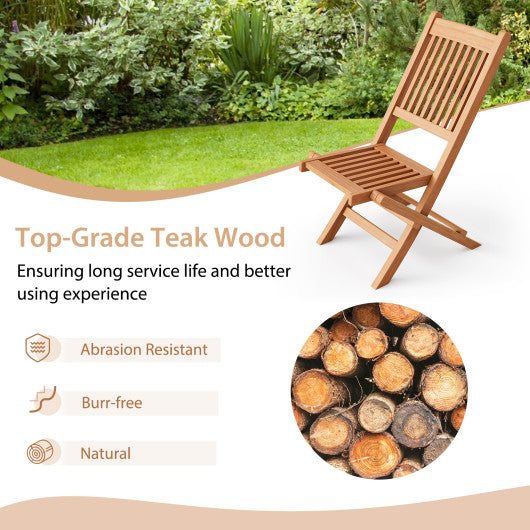 Teak Wood Patio Folding Dining Chair with Slatted Seat