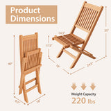 Teak Wood Patio Folding Dining Chair with Slatted Seat